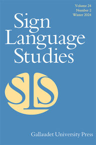 Against a blue background, white text reads: Sign Language Studies, with the SLS logo beneath.