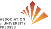 On the left in grey text in all caps reads "Association of University Presses." On the right is an abstract design that resembles a kite shape, with long inverted triangles that are orange and turn red at their ends. They radiate from the center of the design outward.